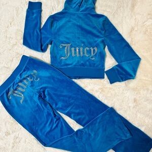 Juicy Couture womens' Blue Velour Hoodie & Pants Pajama Set